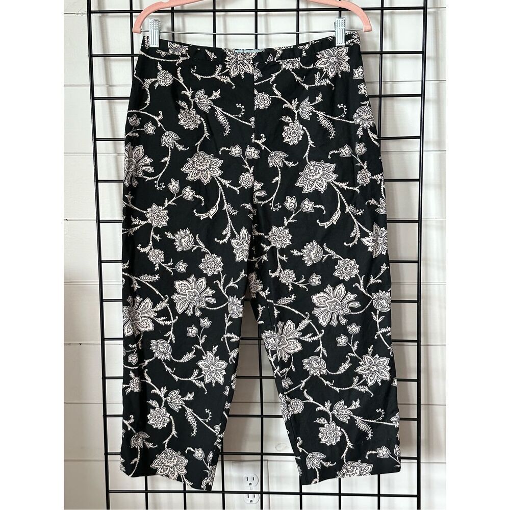 Marsh Landing Women Pants Pockets Wide Leg Cotton Black Floral Petite Size 14